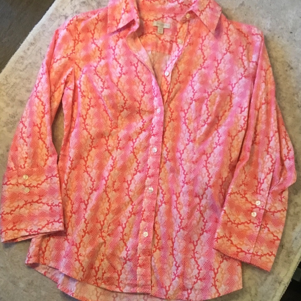 Talbots Coral and White Button Down Shirt